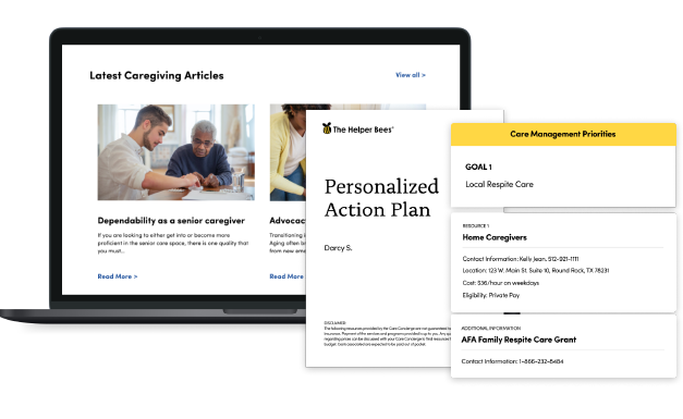 Helper bees' caregiving articles, personalized action plan and care management priorities