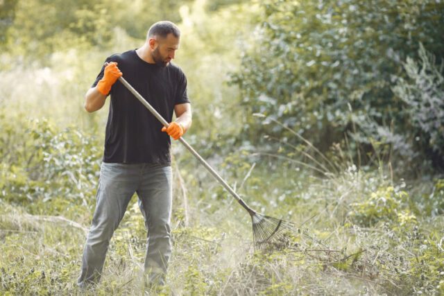 Man cleaing or doing yard maintenance